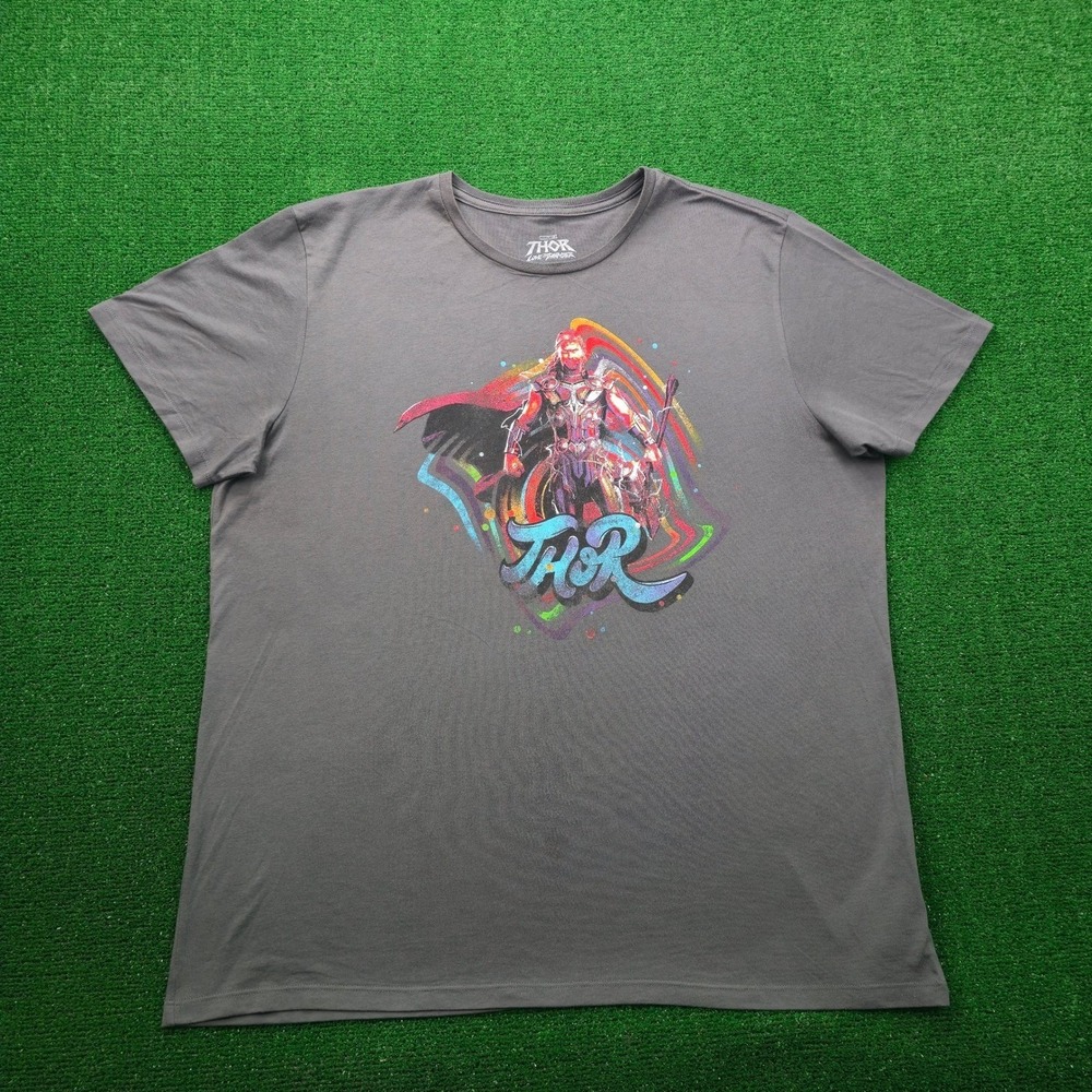 Marvel Thor Love & Thunder T-Shirt Mens XXL Gray Graphic Superhero Tee Movie
